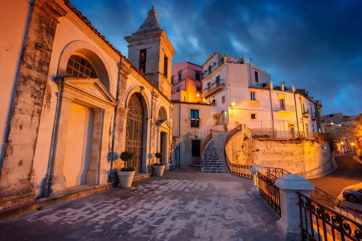 night time view of the staircase in Ragusa