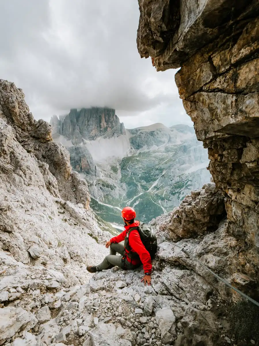 Via ferrata views in Tre Cime de Lavarado in Dolomites