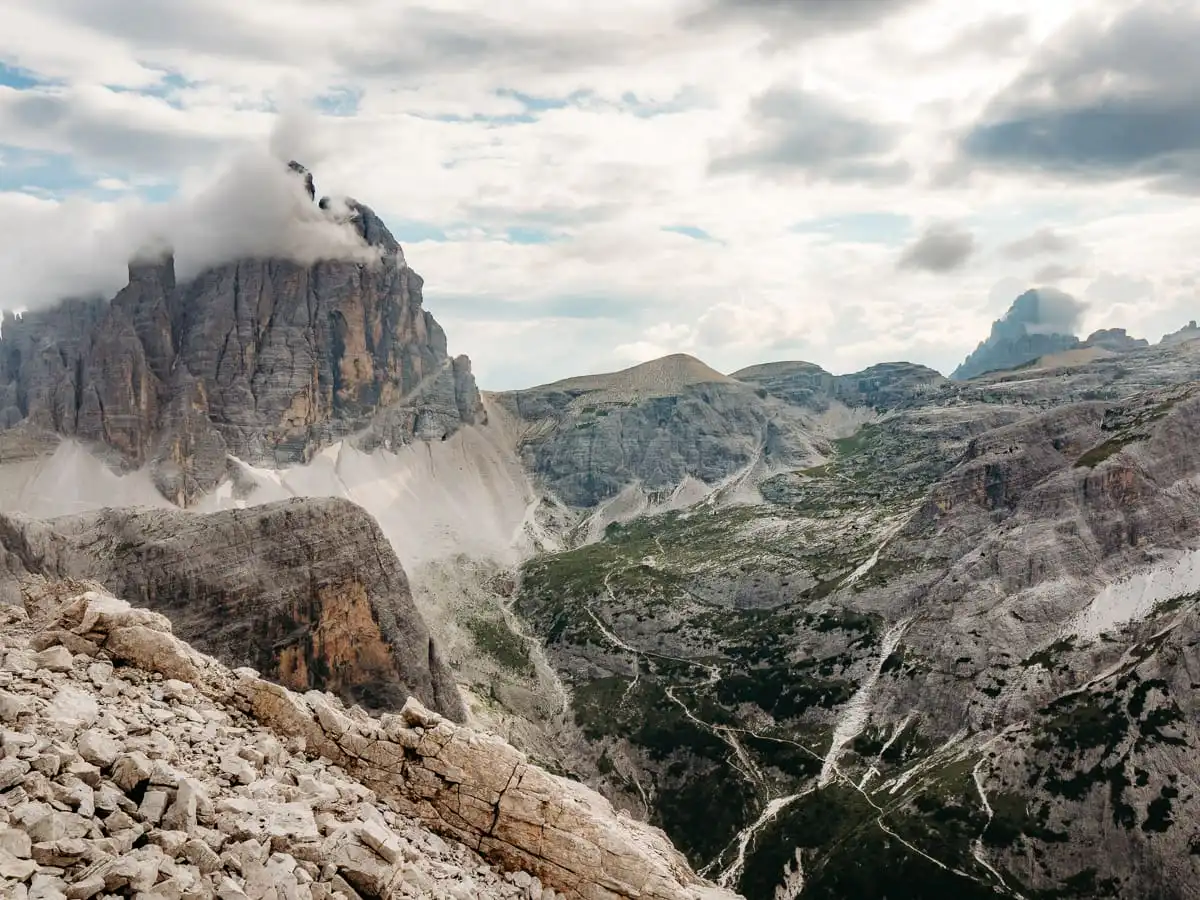 Dolomites high up in the mountains during via ferrata
