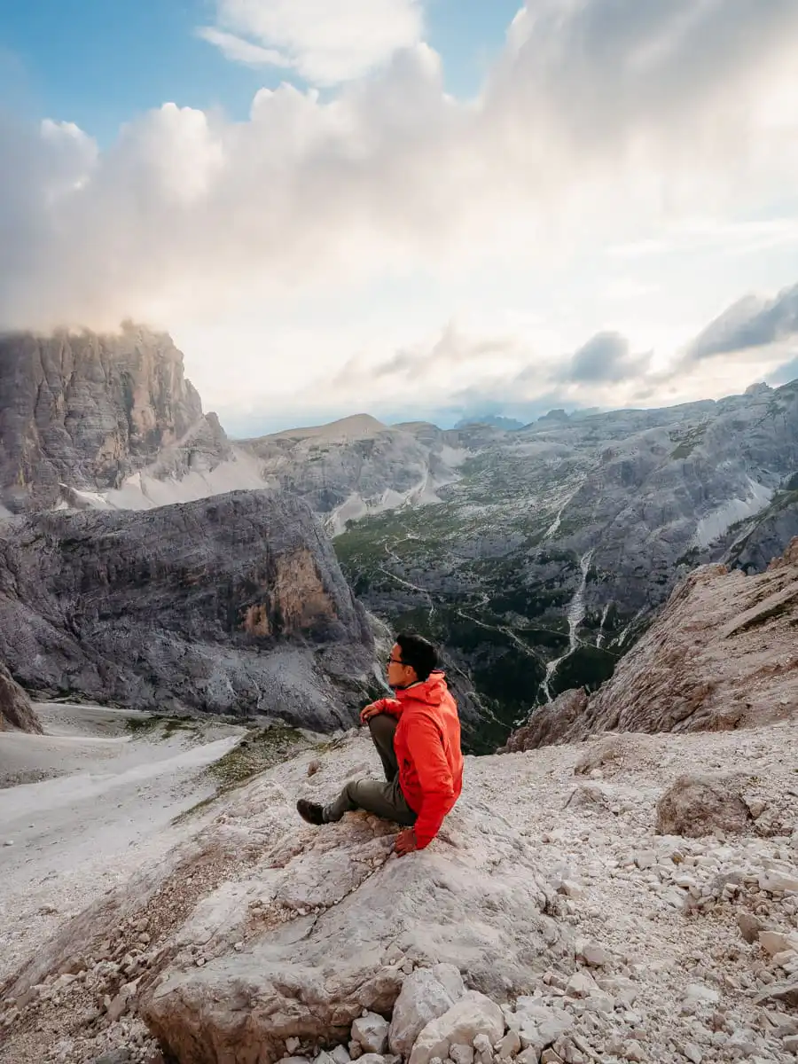Sunset at the top of the mountains in the dolomites