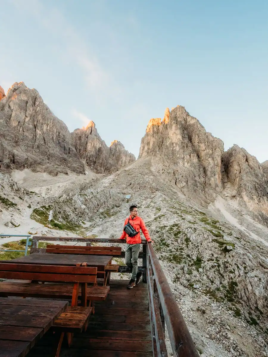 Standing at balcony in front of fonda savio rifugio