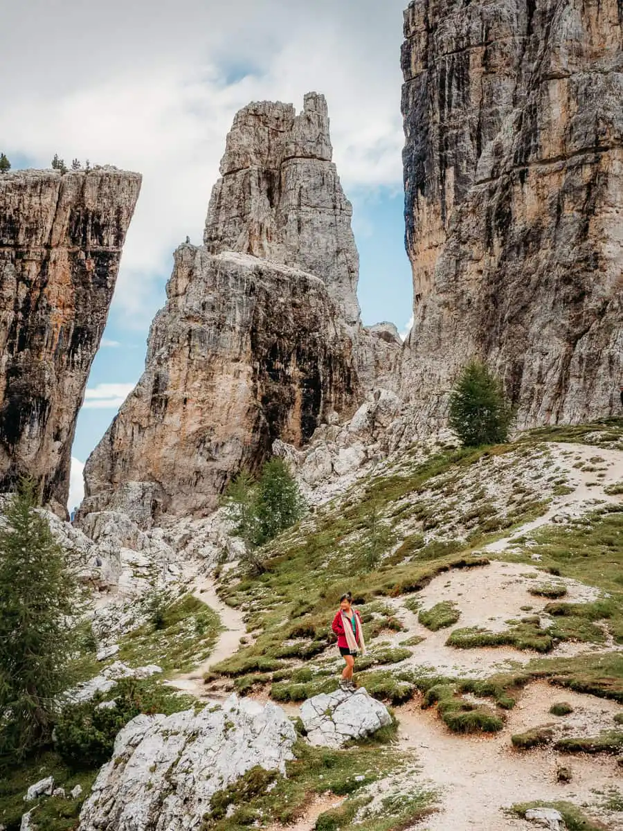 Standing between the pillars in cinque torri