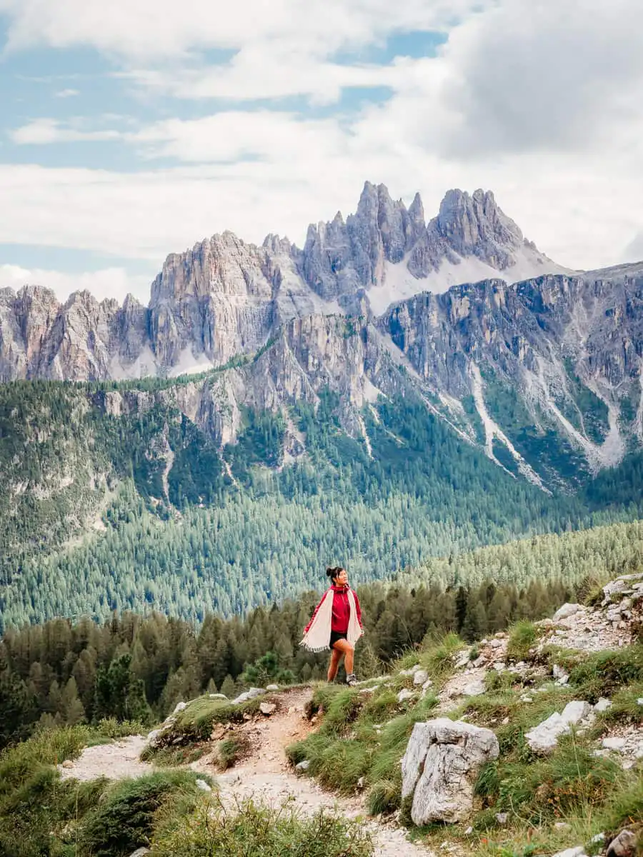 Standing in front of the mountains in Cinque Torri