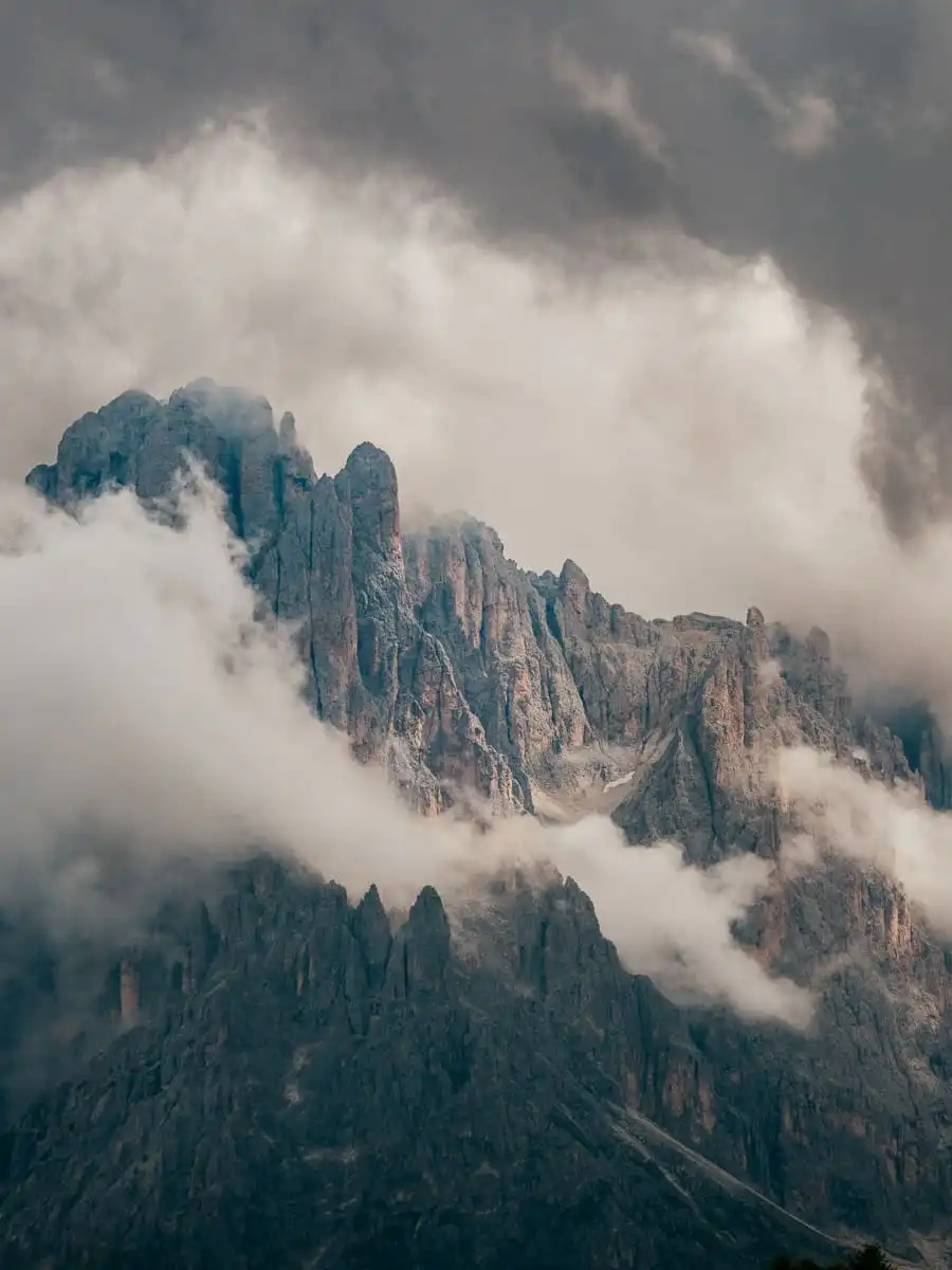 Dramatic mountains with clouds in the Dolomites