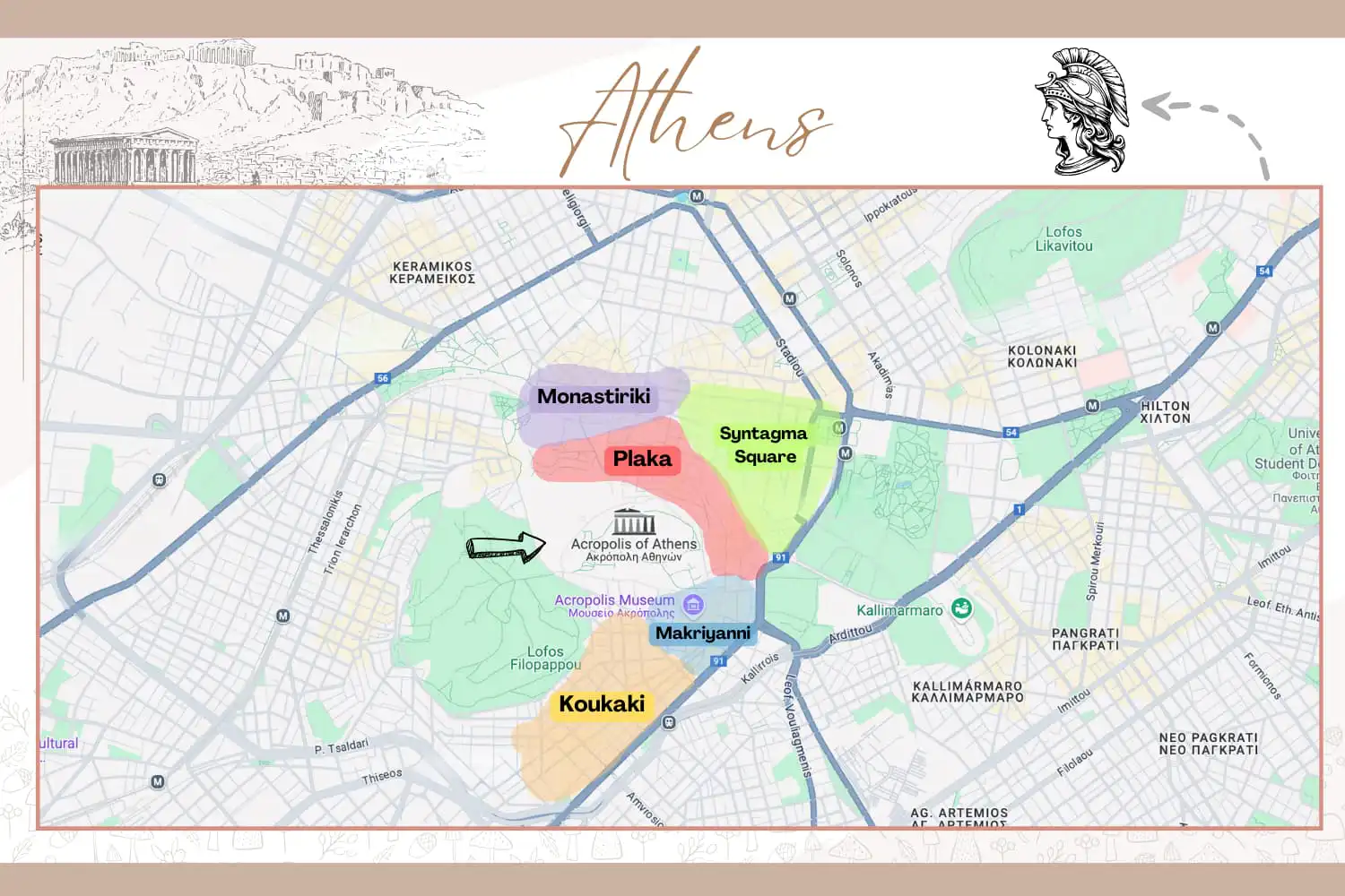 Athens map of neighbourhoods