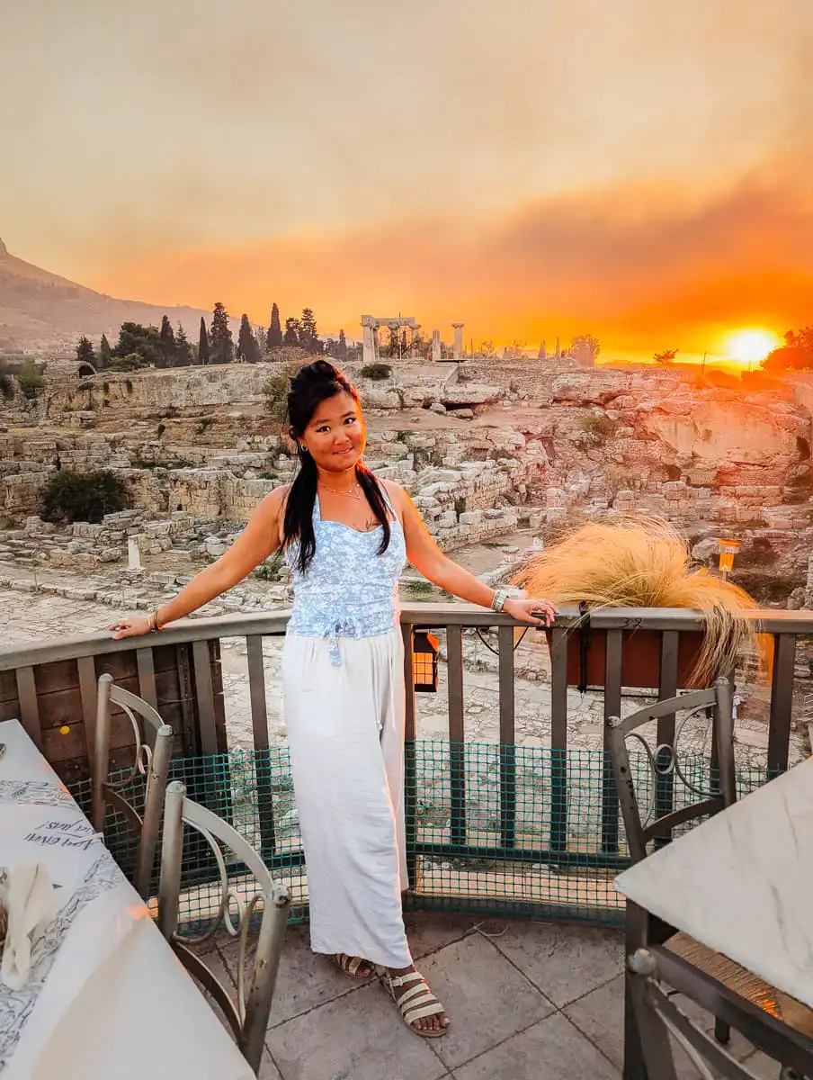 Sunset at rooftop terrace in Corinth