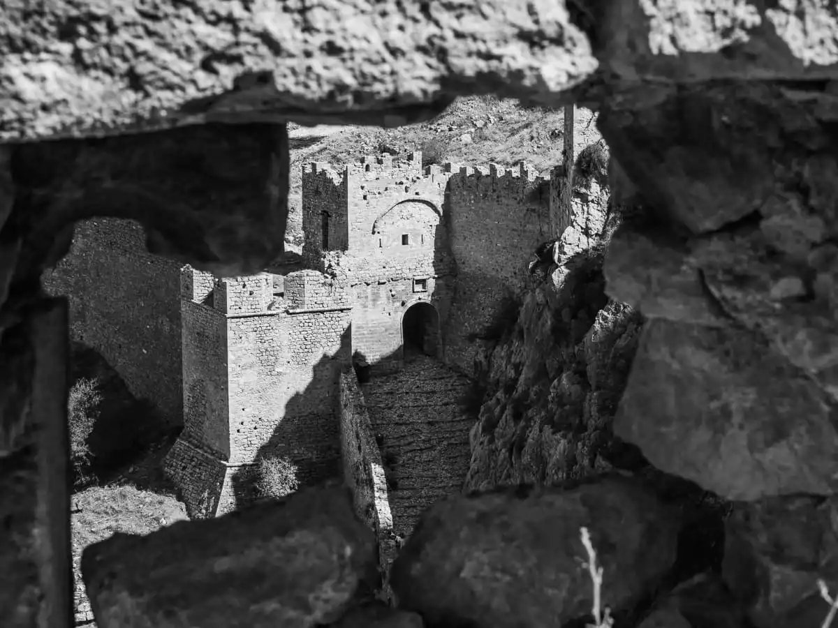 View of entrance of the Acrocorinth fortress in Corinth