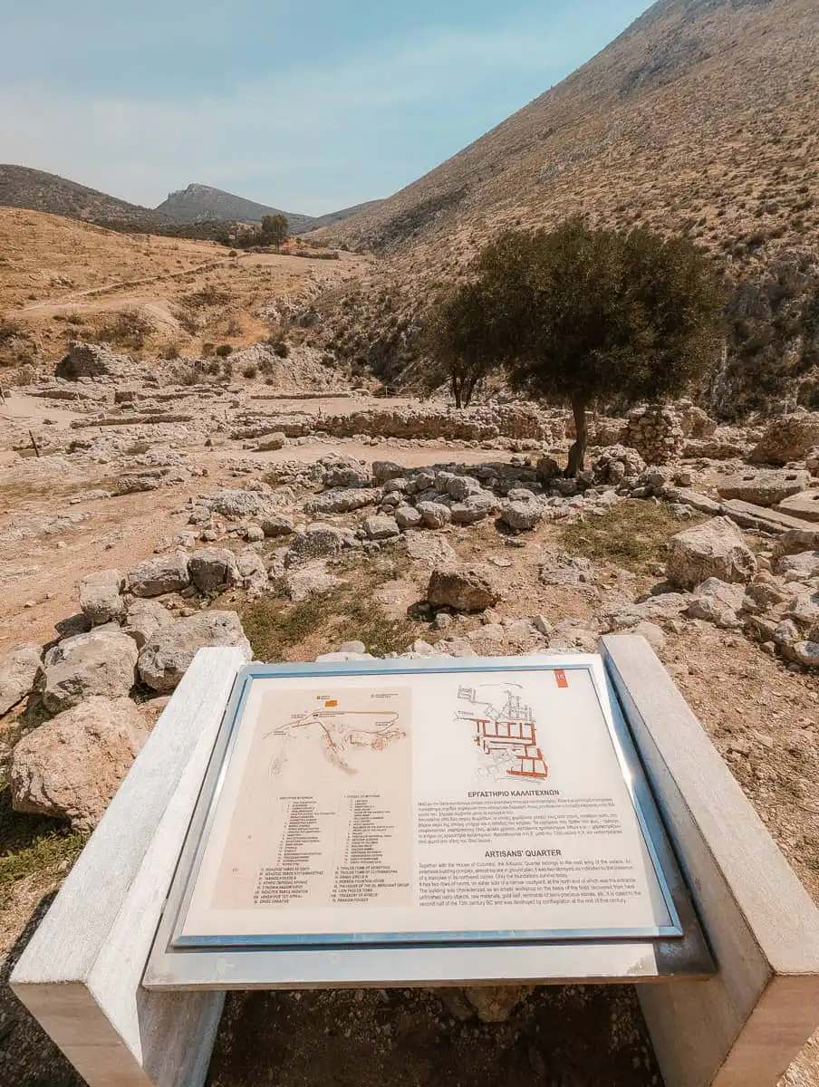 Mycenae ruins remains with information panel