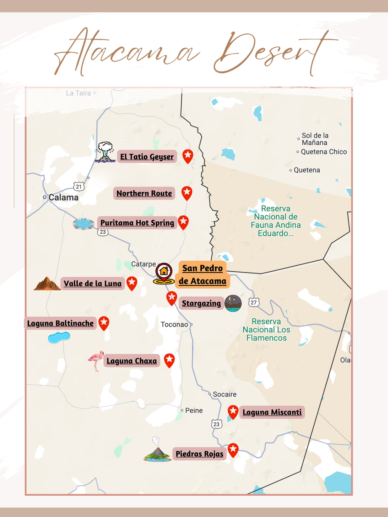 Map of things to do in san pedro de atacama