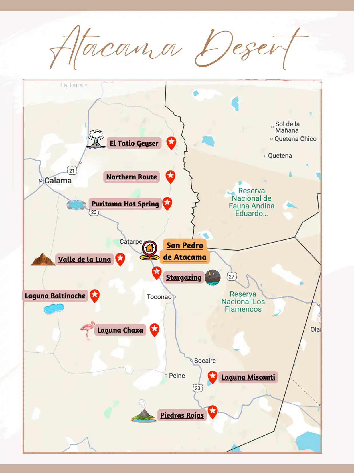 Map of things to do in san pedro de atacama
