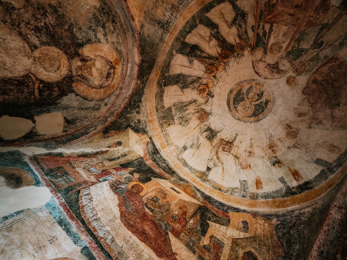 Frescoes inside church in Mystras