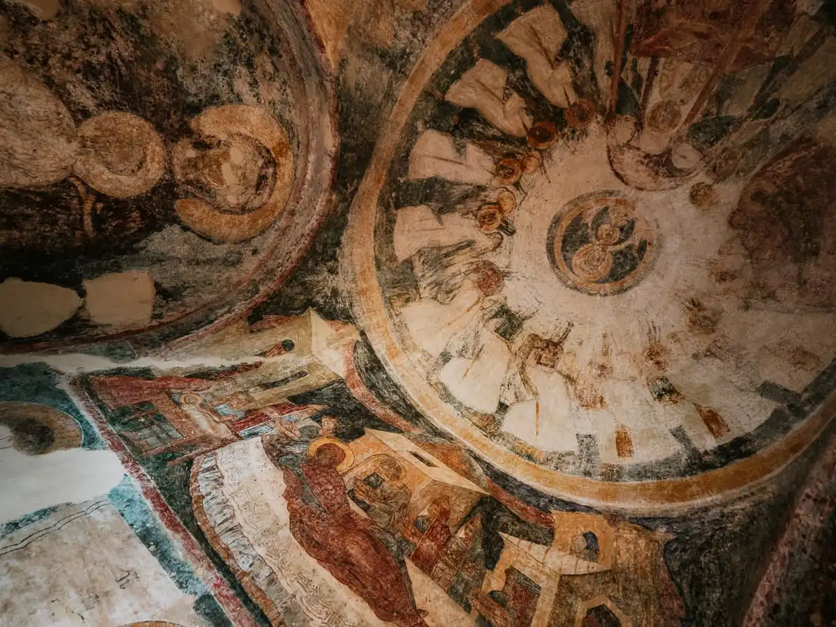 Frescoes inside church in Mystras