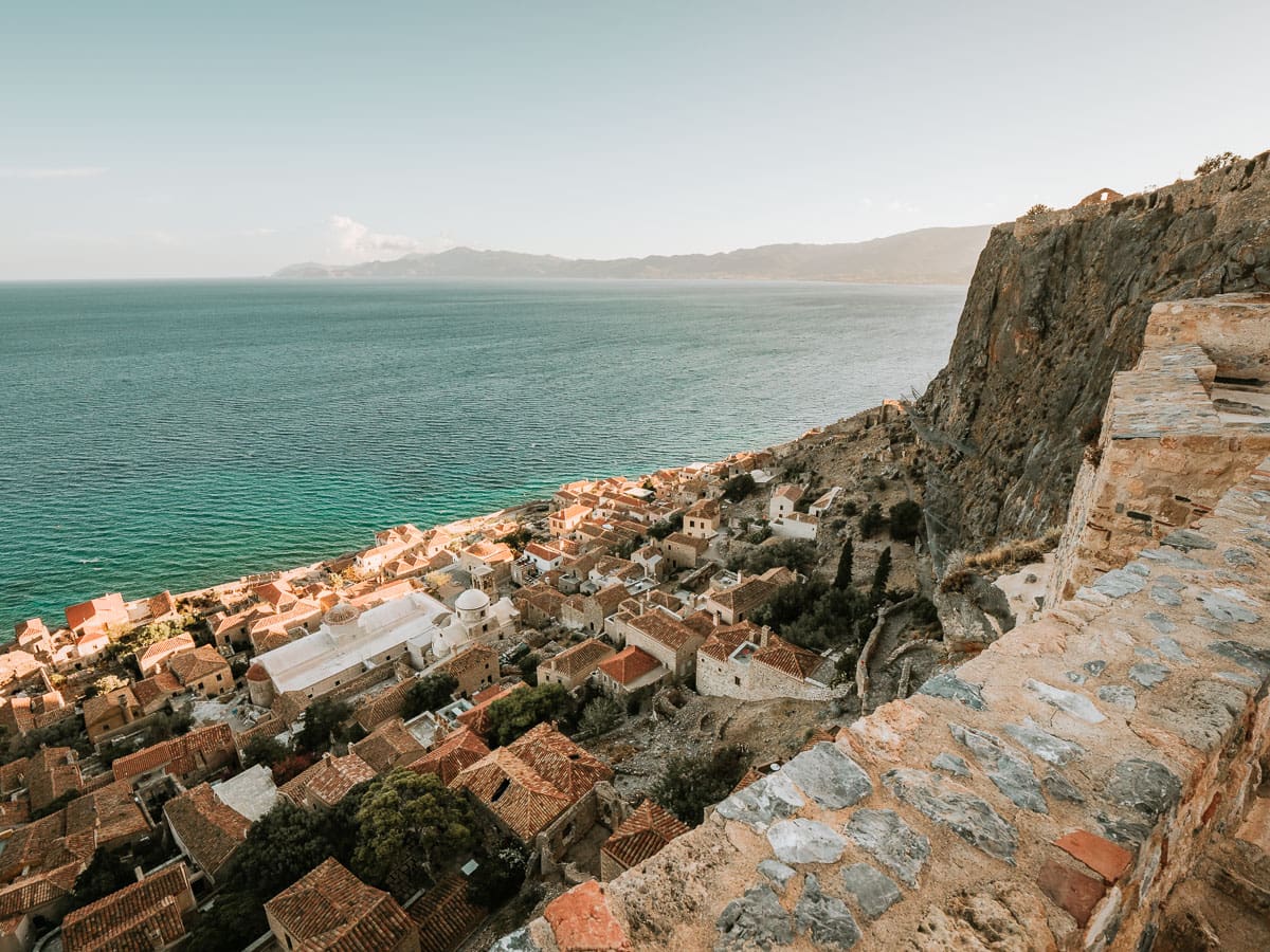 View of the castle city of Monemvasia from above