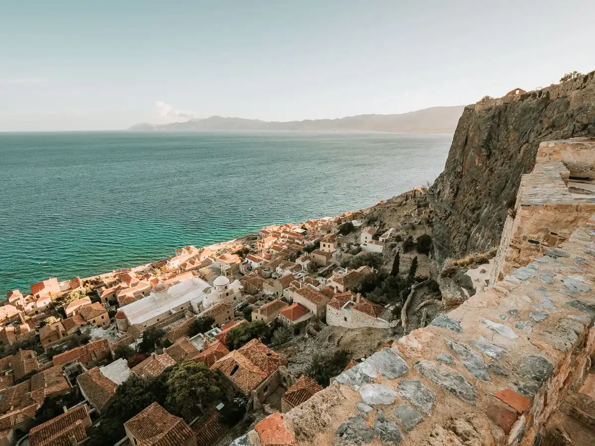 View of the castle city of Monemvasia from above