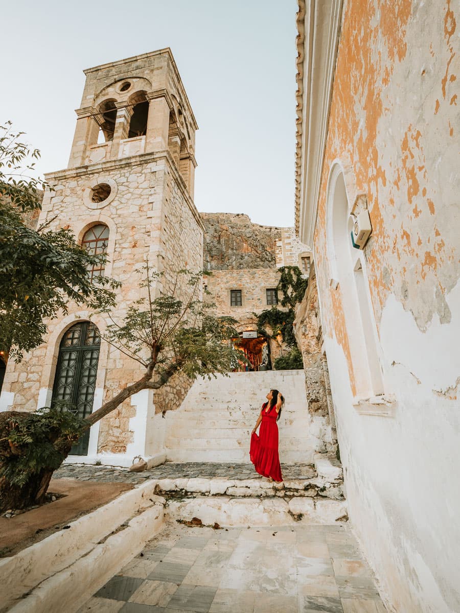 Standing in the plaza of Monemvasia