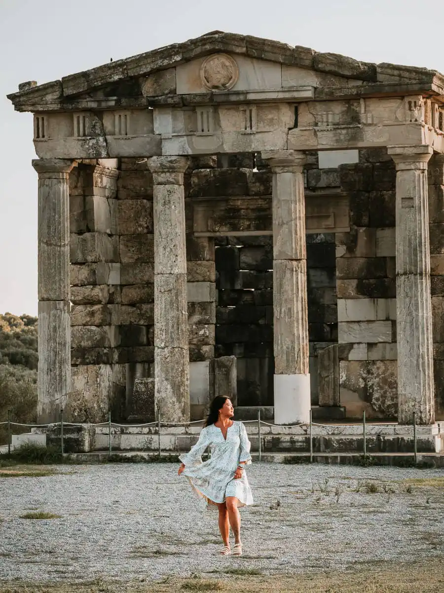 Messini Temple, woman standing in front of it