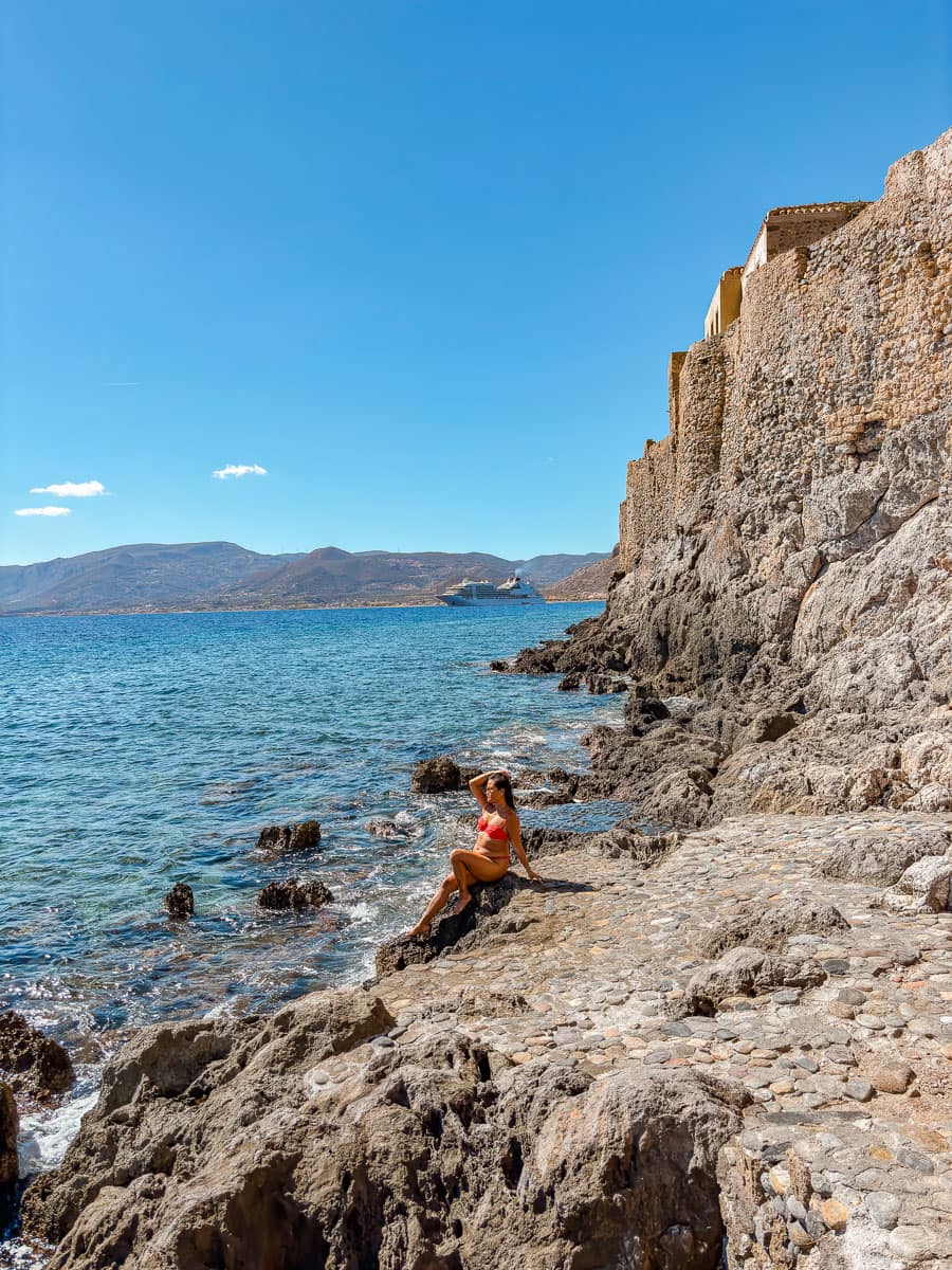 Swimming at Monemvasia castle wall