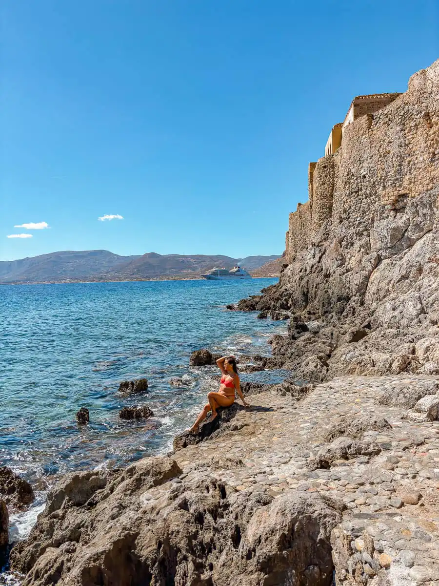 Swimming at Monemvasia castle wall