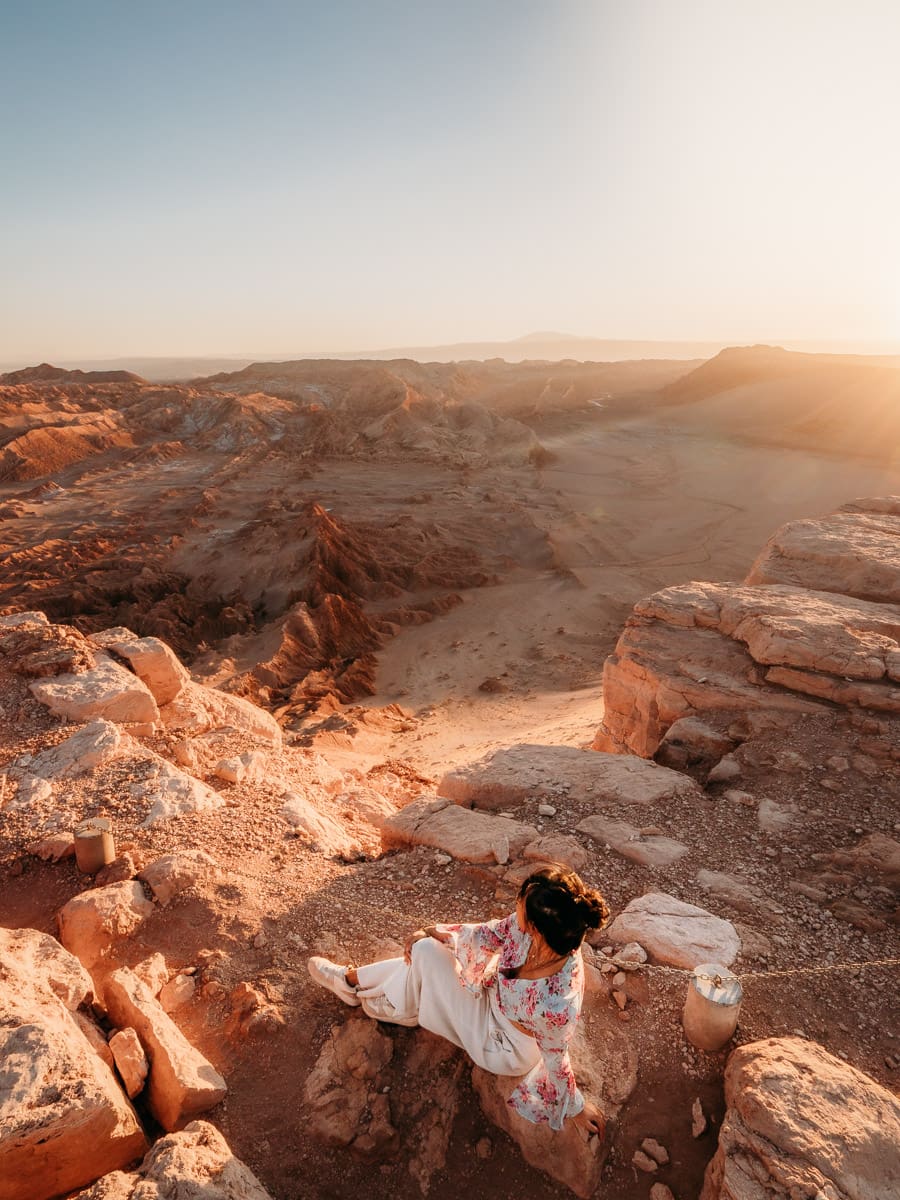 Sitting at Valle de la luna, sunset viewpoint Kari