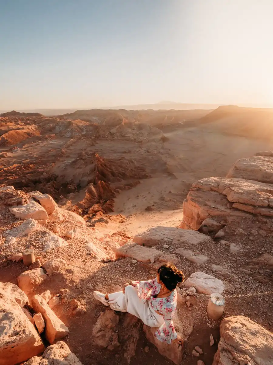 Sitting at Valle de la luna, sunset viewpoint Kari