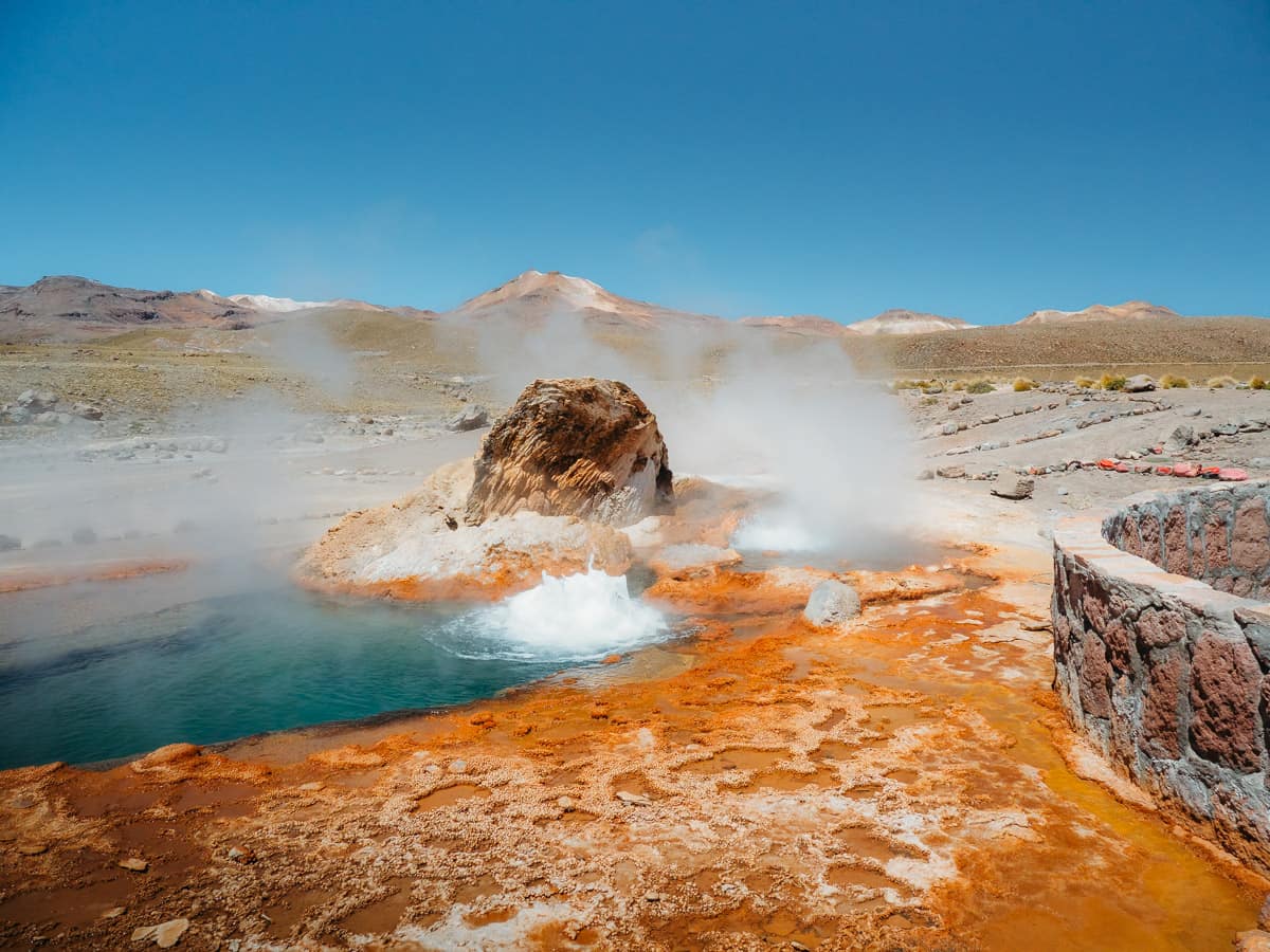 Colourful geyser in El Tatio