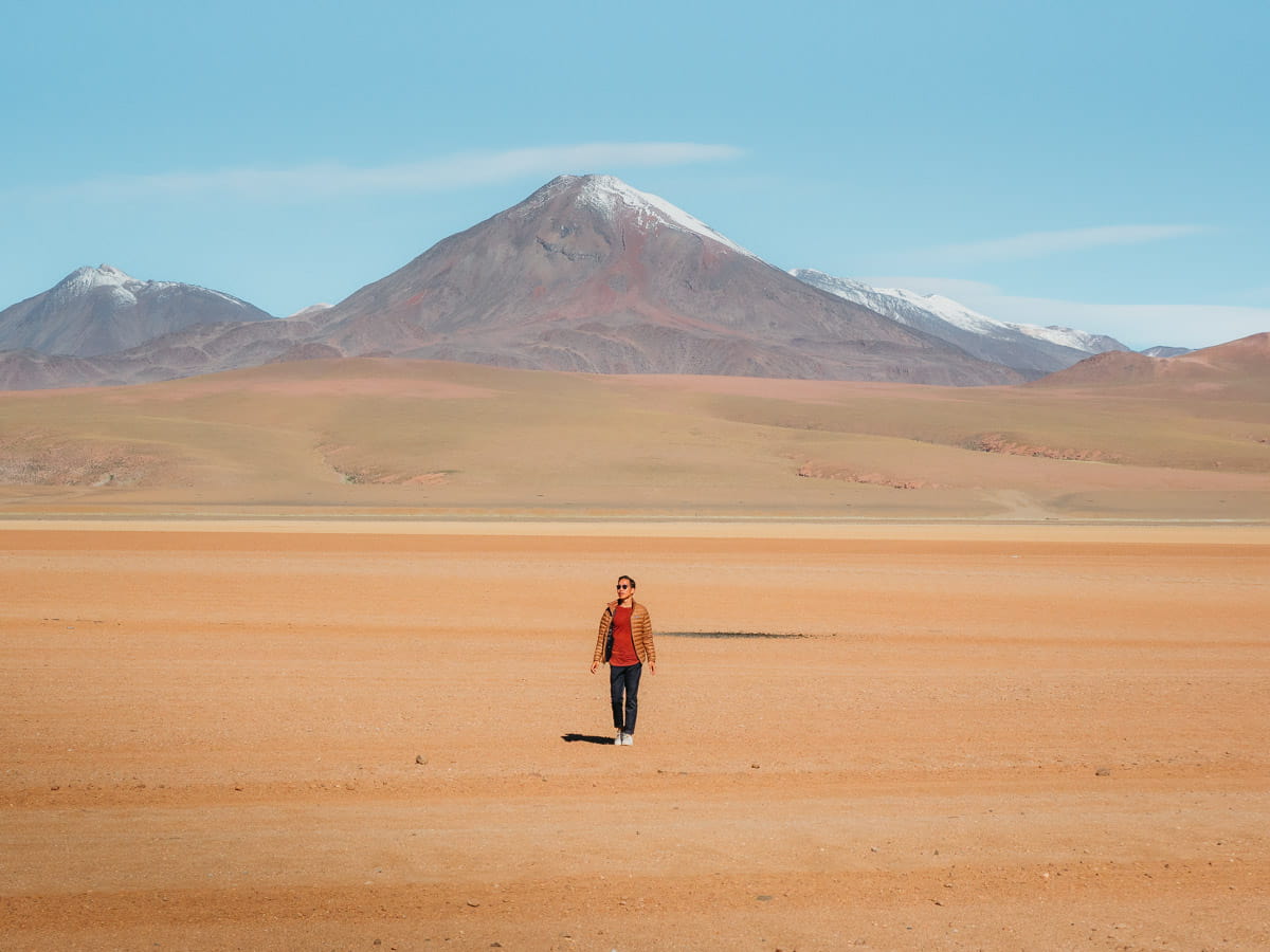 Walking in the empty landscape of atacama Desert