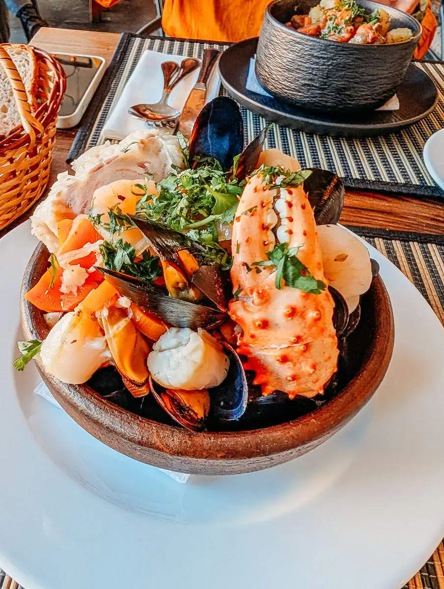 Seafood and king crab dish in Chile Patagonia
