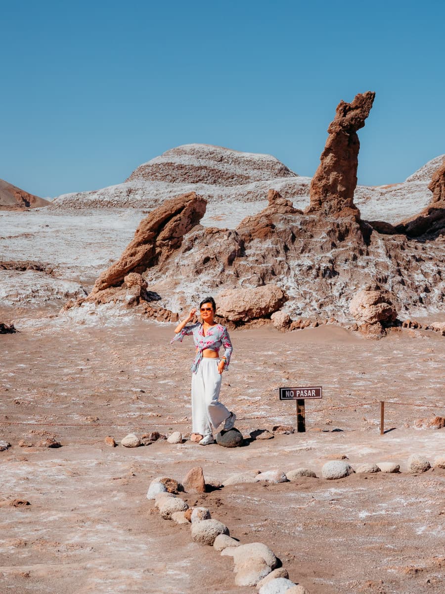 Valle de la luna, tres marias, woman standing in front