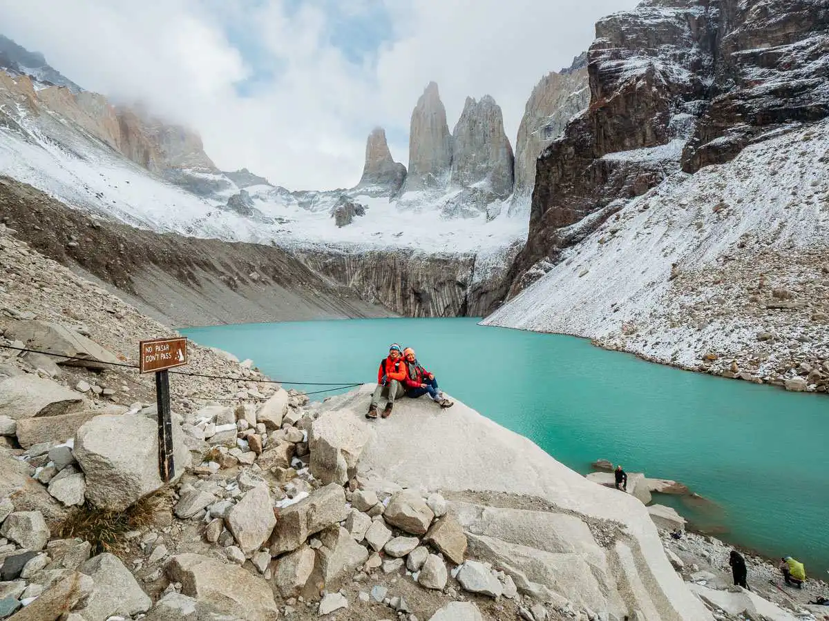 Sitting on the rock at Base de Torres hike in Torres del Paine