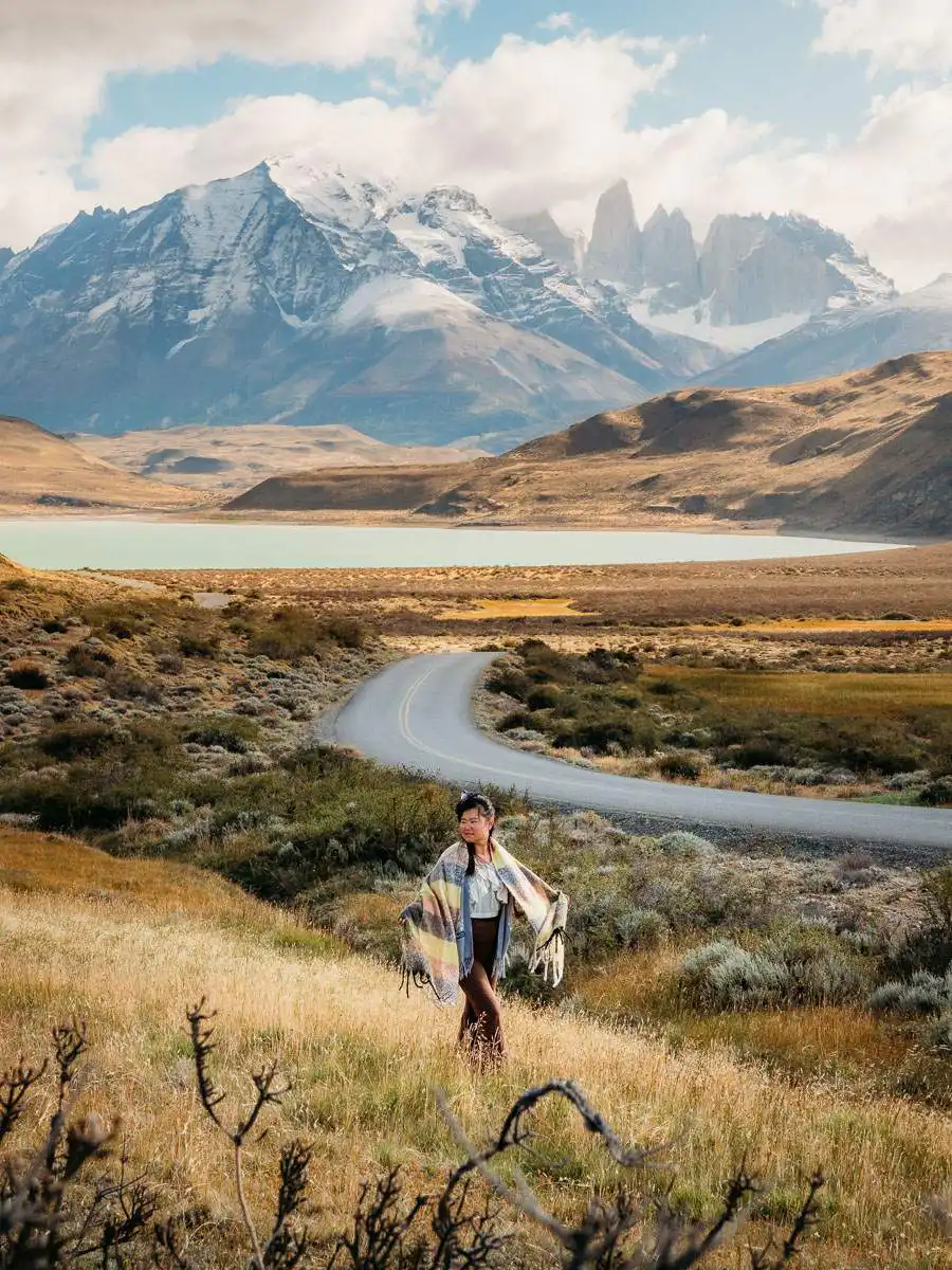 Side of the road viewpoint of the mountains in Chile Patagonia