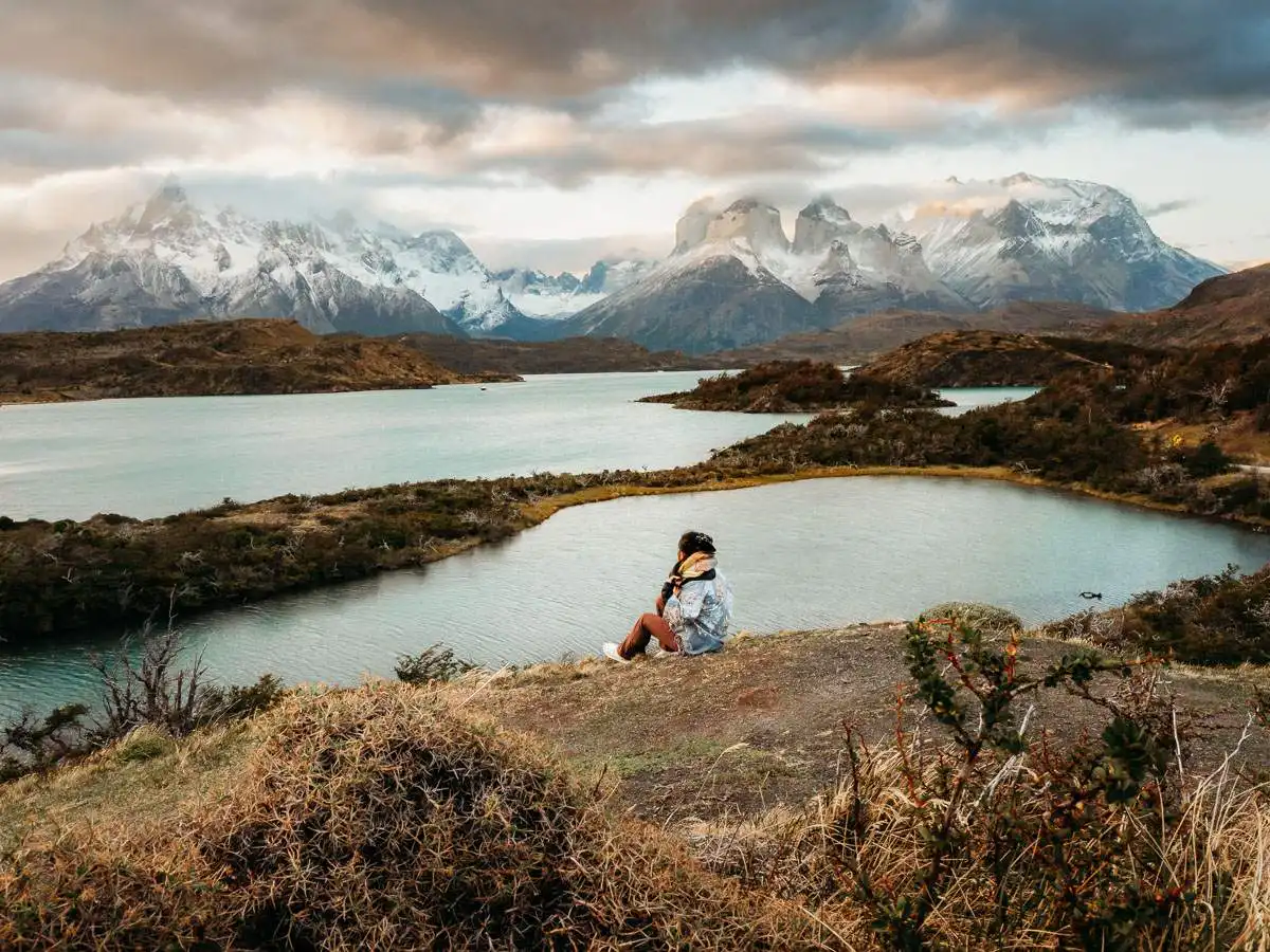 Chile patagonia, torres del paine, sunset landscape