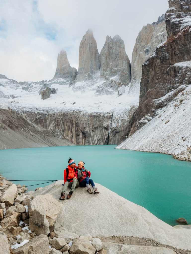 couple sitting at base de los Tres hike