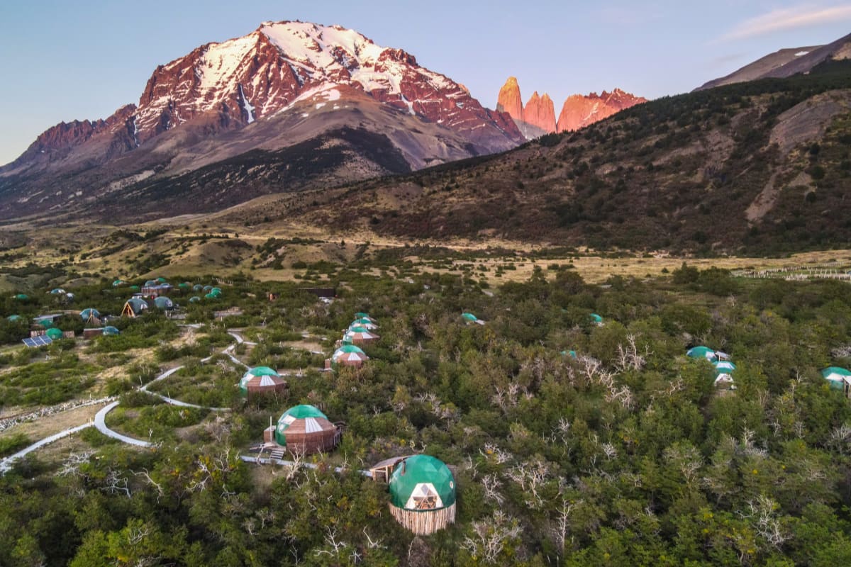 EcoCamp Patagonia domes right next to the mountains