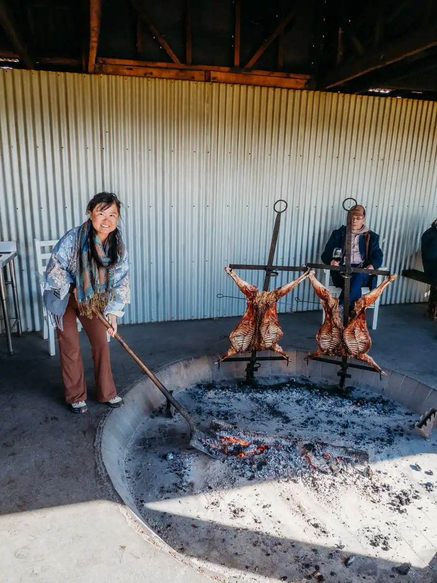 Grilled lamb lunch in LA peninsula Estancia in Torres del Paine