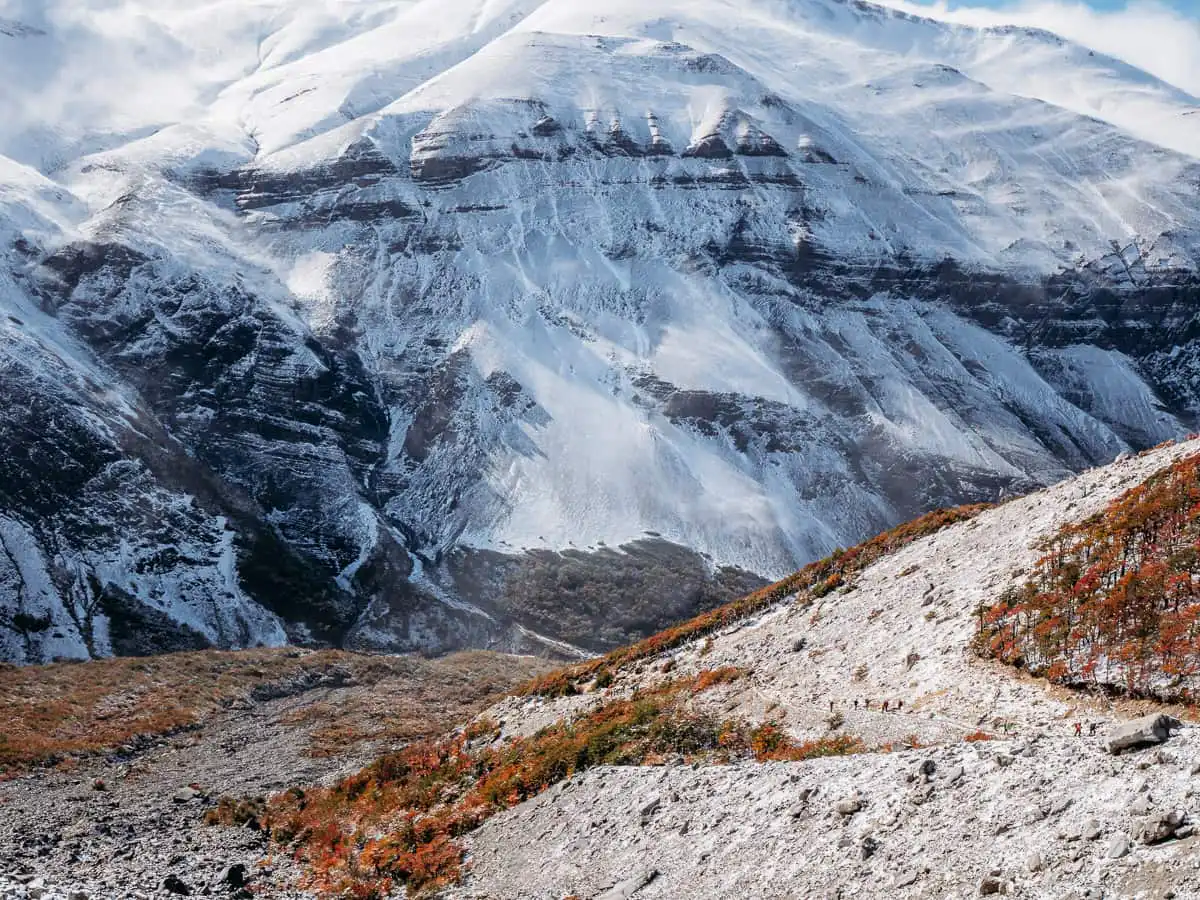 snowy mountains on the trail in Base de Torre