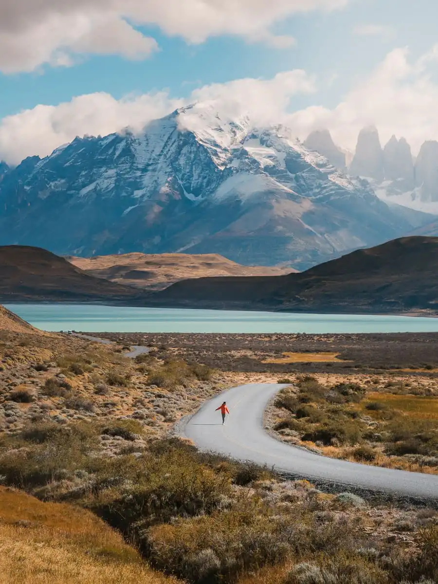 road leading to the mountains through Torres del Paine