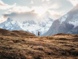 Mountain views with sunsets, huge mountains in torres del paine