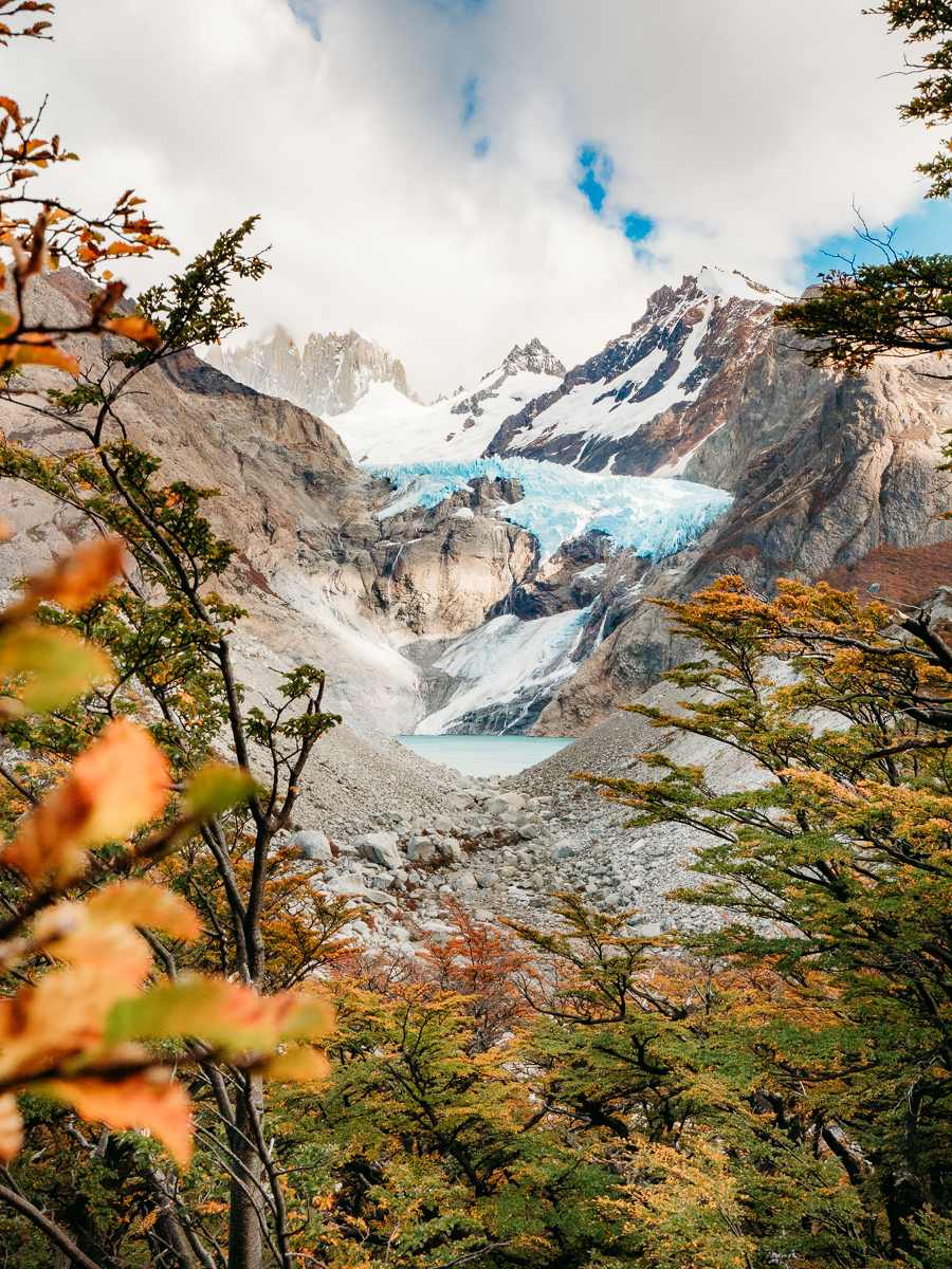 view of the glacier in Argentina Patagonia during Laguna Los tres hike