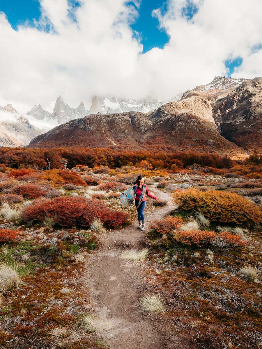 Standing in the fall foliage of Argentina Patagonia