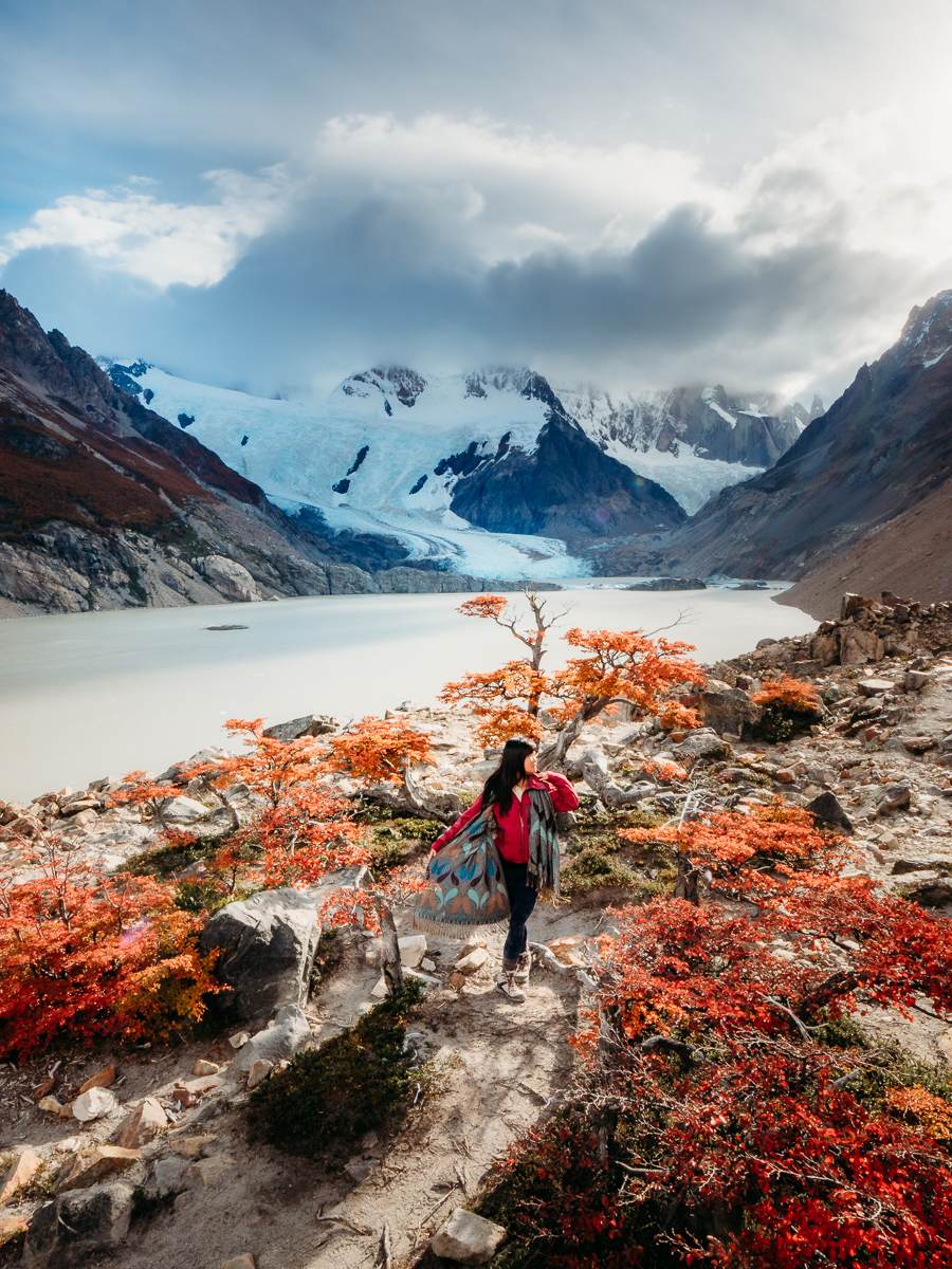 Standing in front of glaciers in Argentina Patagonia