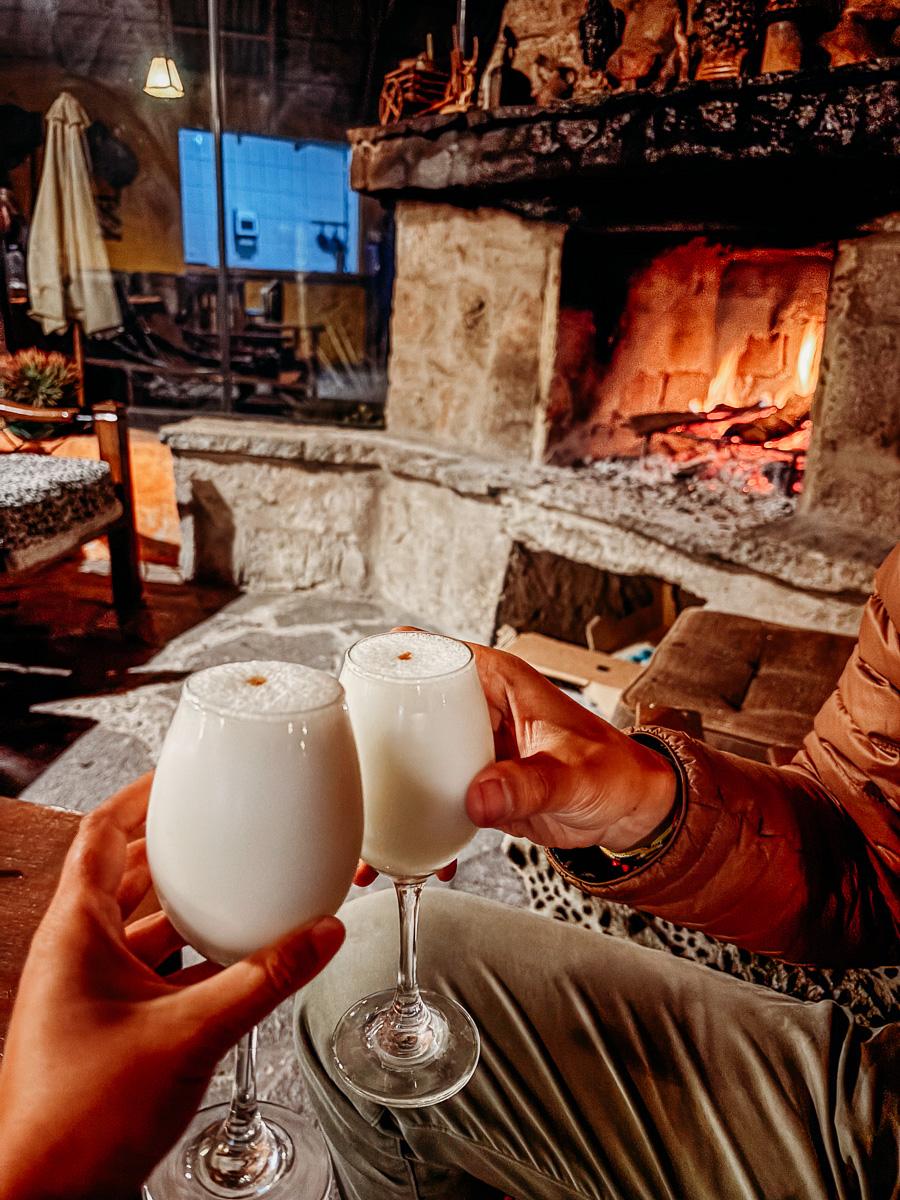 dining by the fireplace in La granja del colca during our Colca Canyon trek without guide