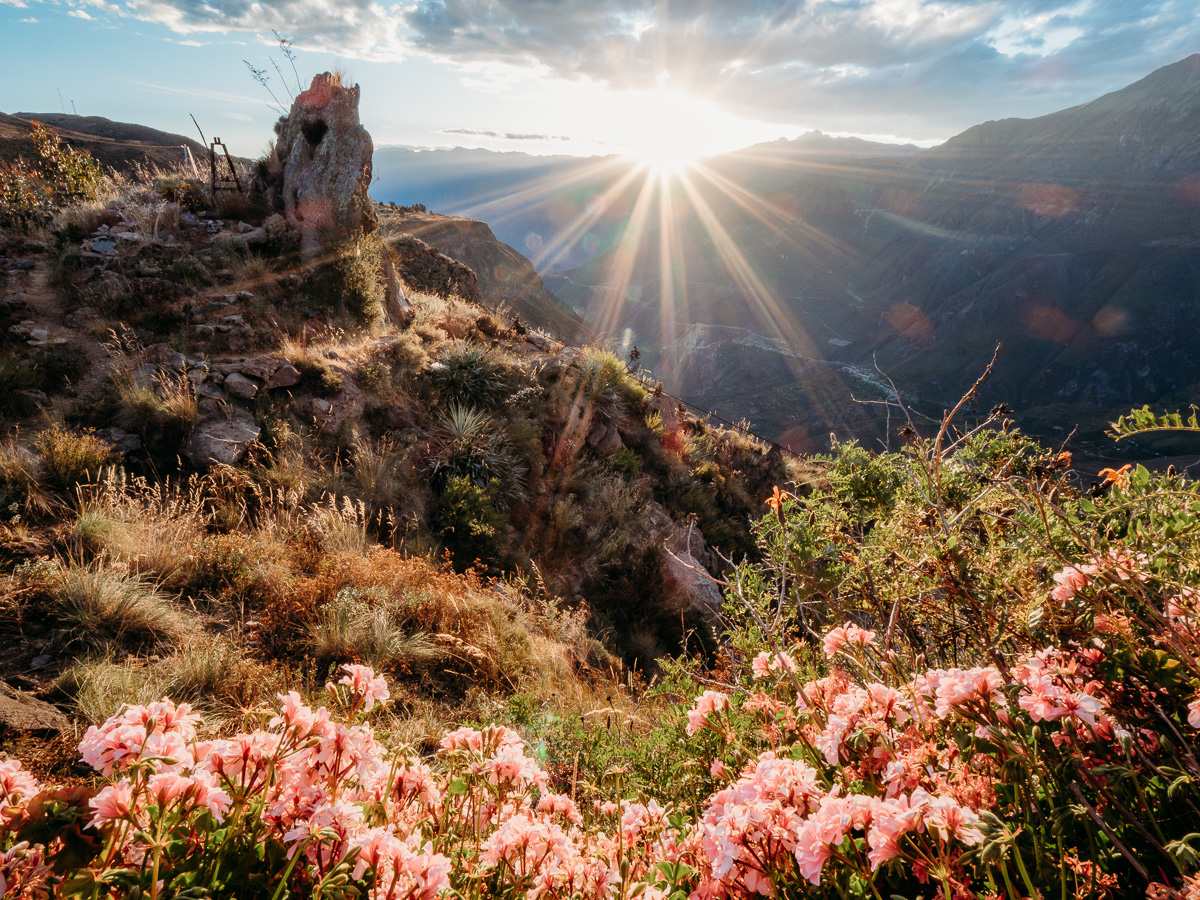 Sunset view of Colca Canyon from La Granja del colca