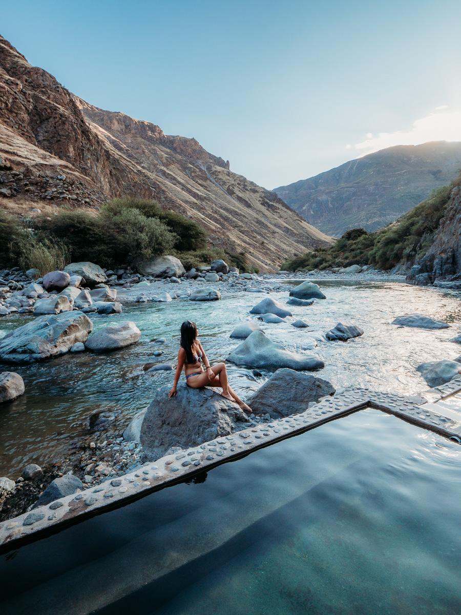 relaxing at the hot springs in Colca Canyon