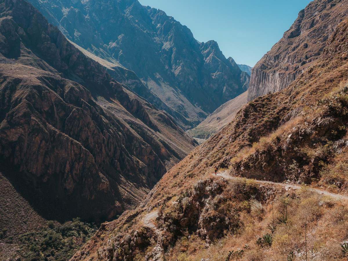 View down the colca canyon on the third day of the trek