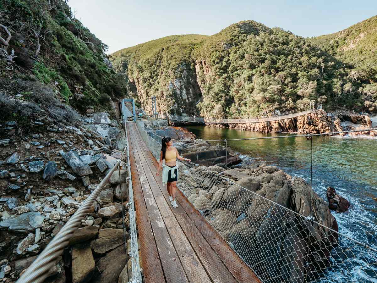 hiking on the suspension bridge in tsitsikamma