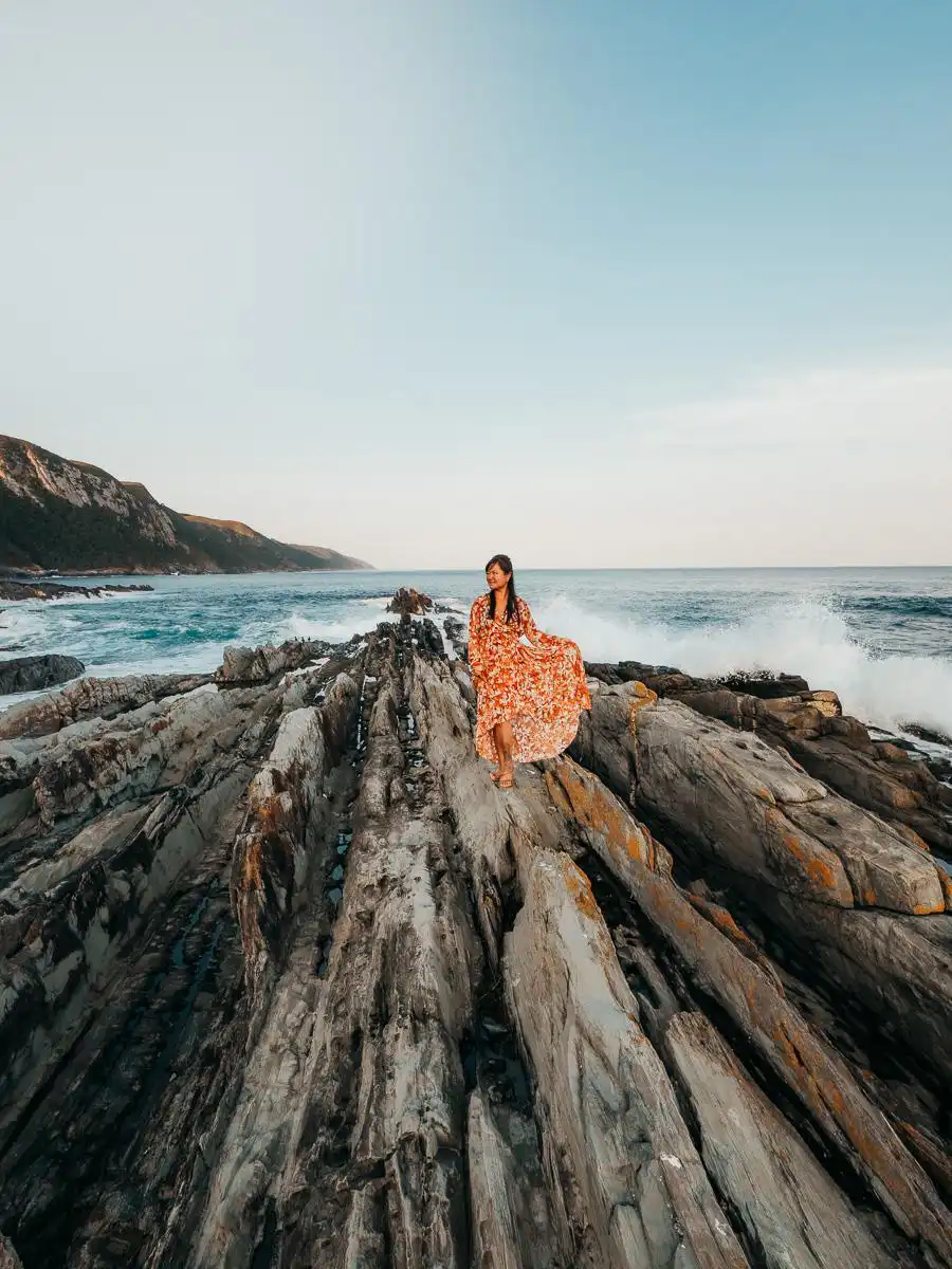 sunset at tsitsikamma national park on the rocks