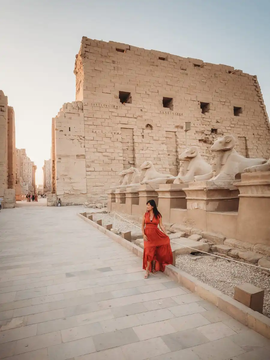 Standing in front of rows of Sphynxes in front of Luxor Temple