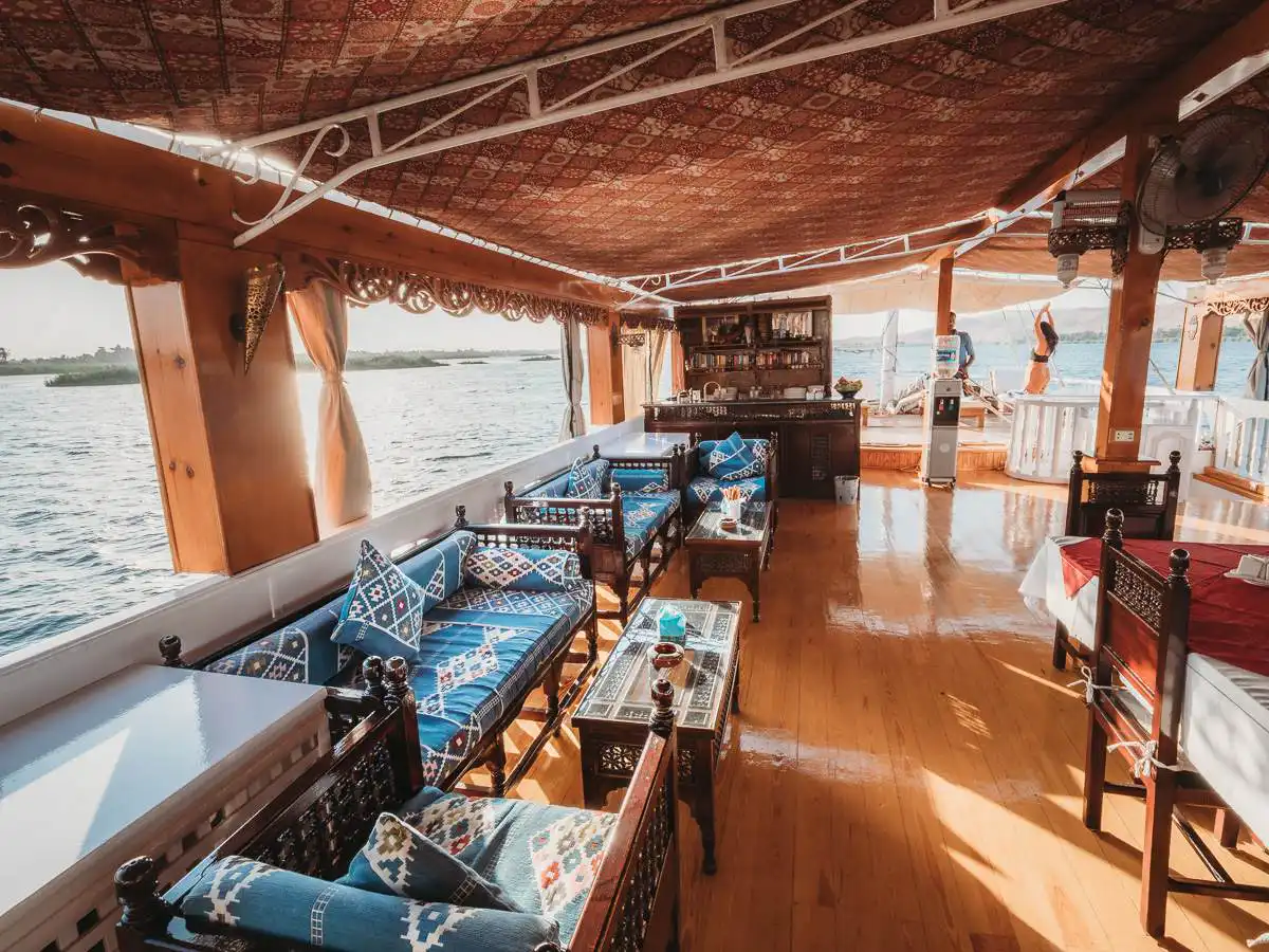 view of the upper deck of the Dahabiya