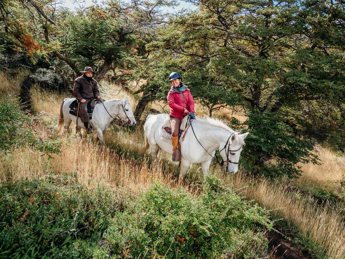 horseback riding through the woods in Patagonia