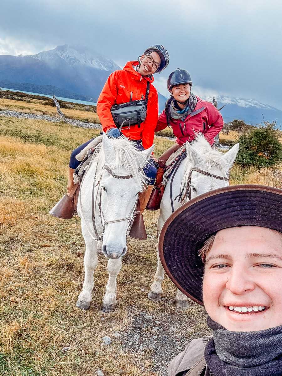 sharing a moment with the guide of horseback riding in Patagonia